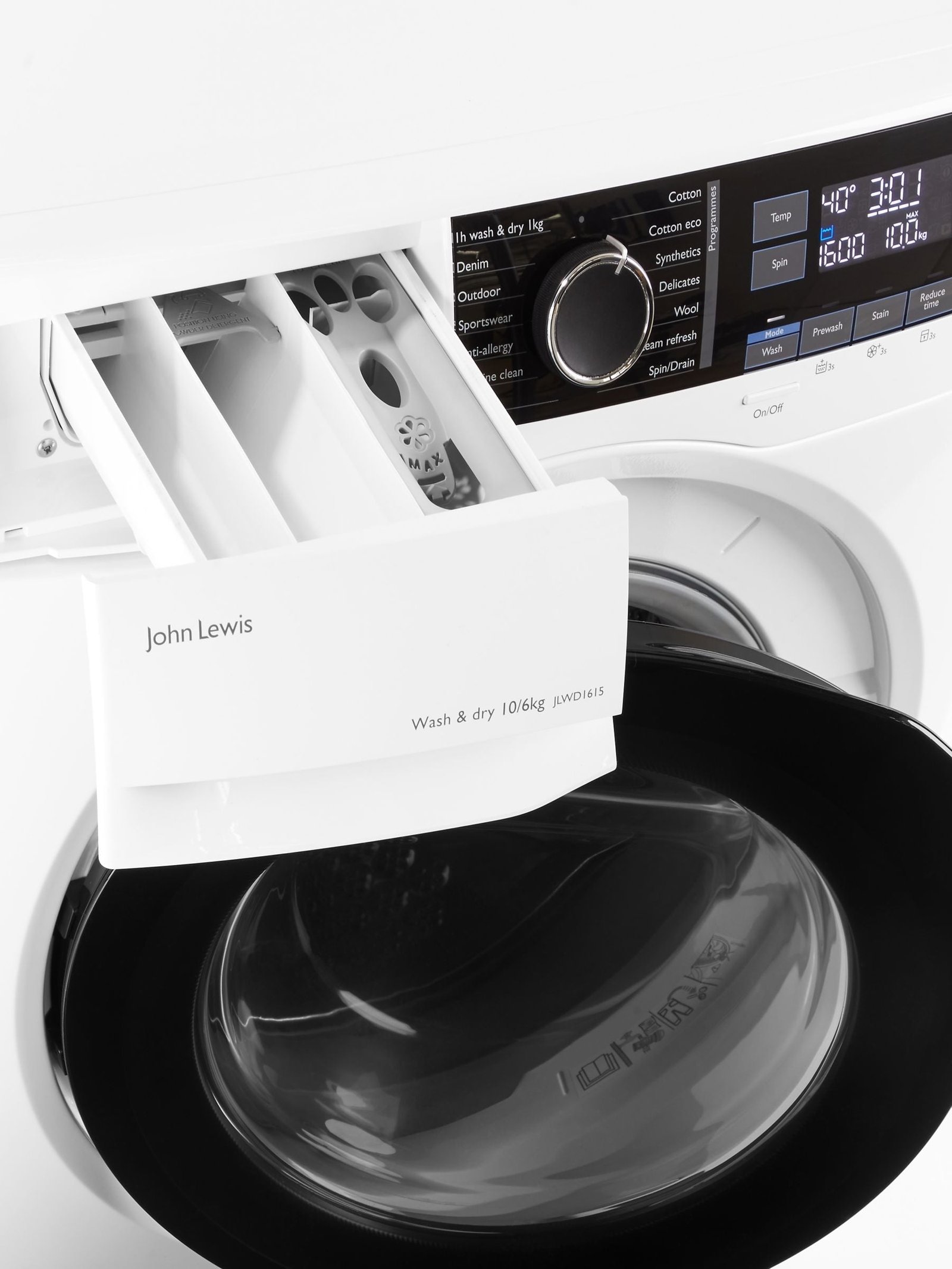 John Lewis JLWD1615 Freestanding Washer Dryer, 10kg/6kg Load, 1600rpm Spin, White - Image 4