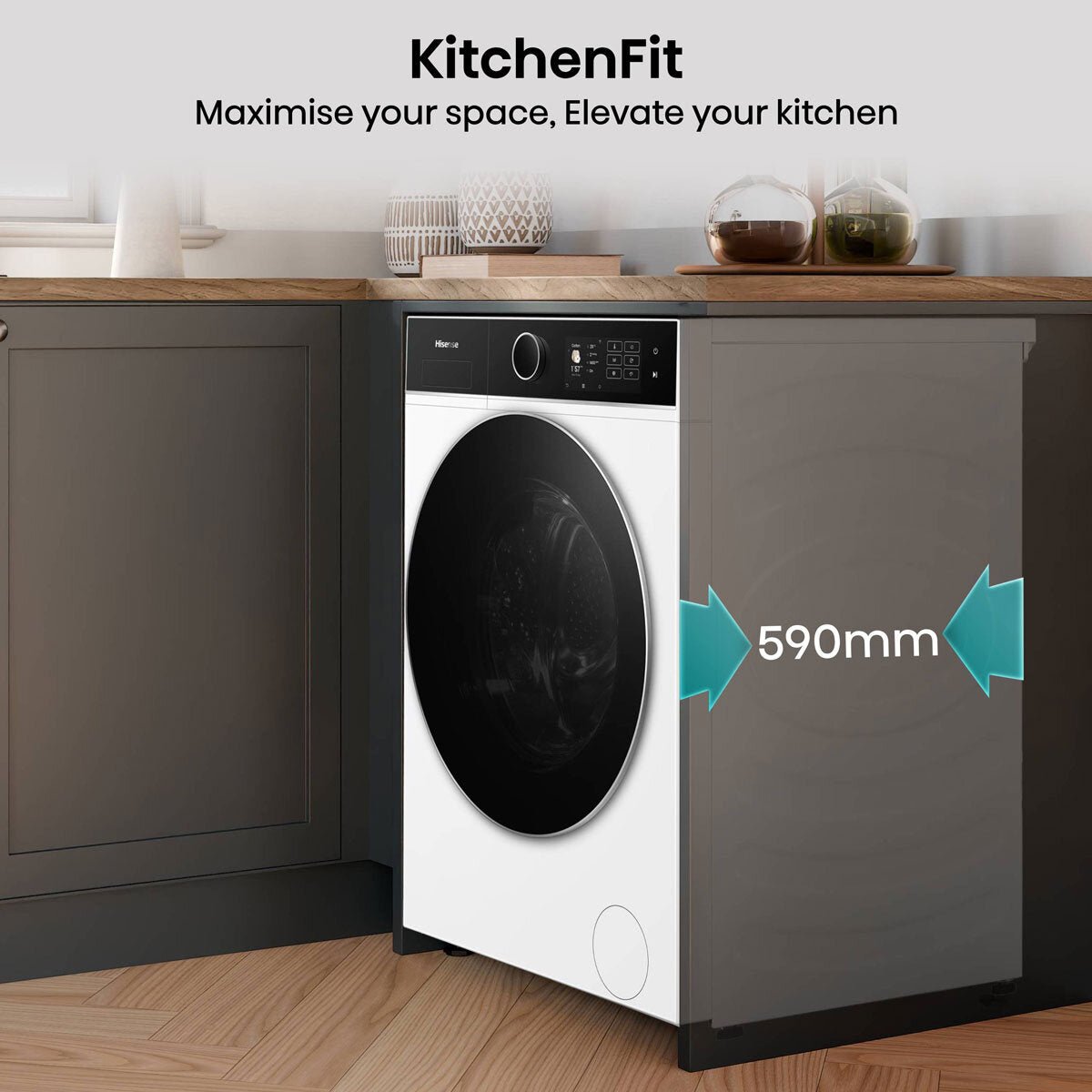 Hisense KitchenFit 5i Series WD5I1245BWR, 12kg/ 8kg Washer Dryer, D Rated in White - Image 3